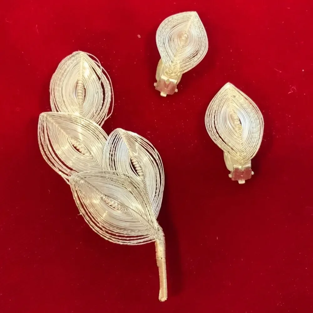 Vintage Leaf Brooch and Earring Set
